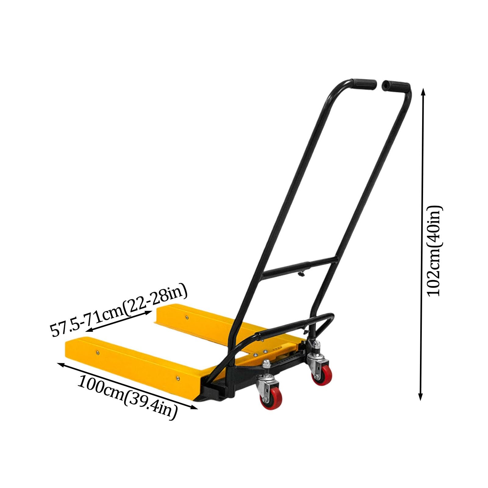 Transpallet con portata di 550 libbre (circa 250 kg), sistema di sollevamento a pedale, transpallet manuale robusto con ruote in poliuretano antitraccia(Yellow,L-100cm)