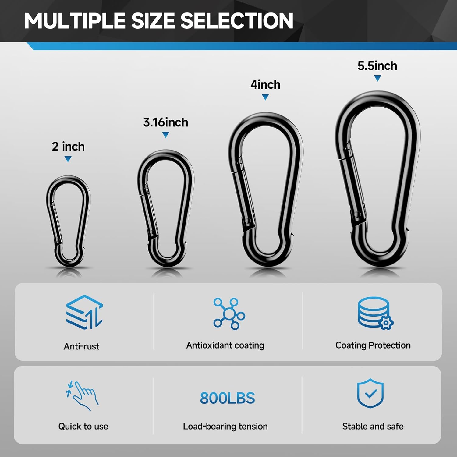 4Pcs Spring Snap Hooks, 4” Carabiner Clip, 800lbs Heavy Duty Rope Connector, Large Carabiners for Indoor & Outdoor, Hammock, Swing, Camping, Fishing, Hiking - Image 6