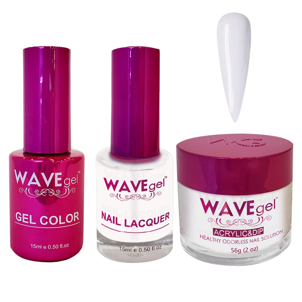 WAVEGEL Soak-Off Gel, Nail Lacquer & Acrylic/Dip Powder Matching Set - Princess Collection - #002 Super White