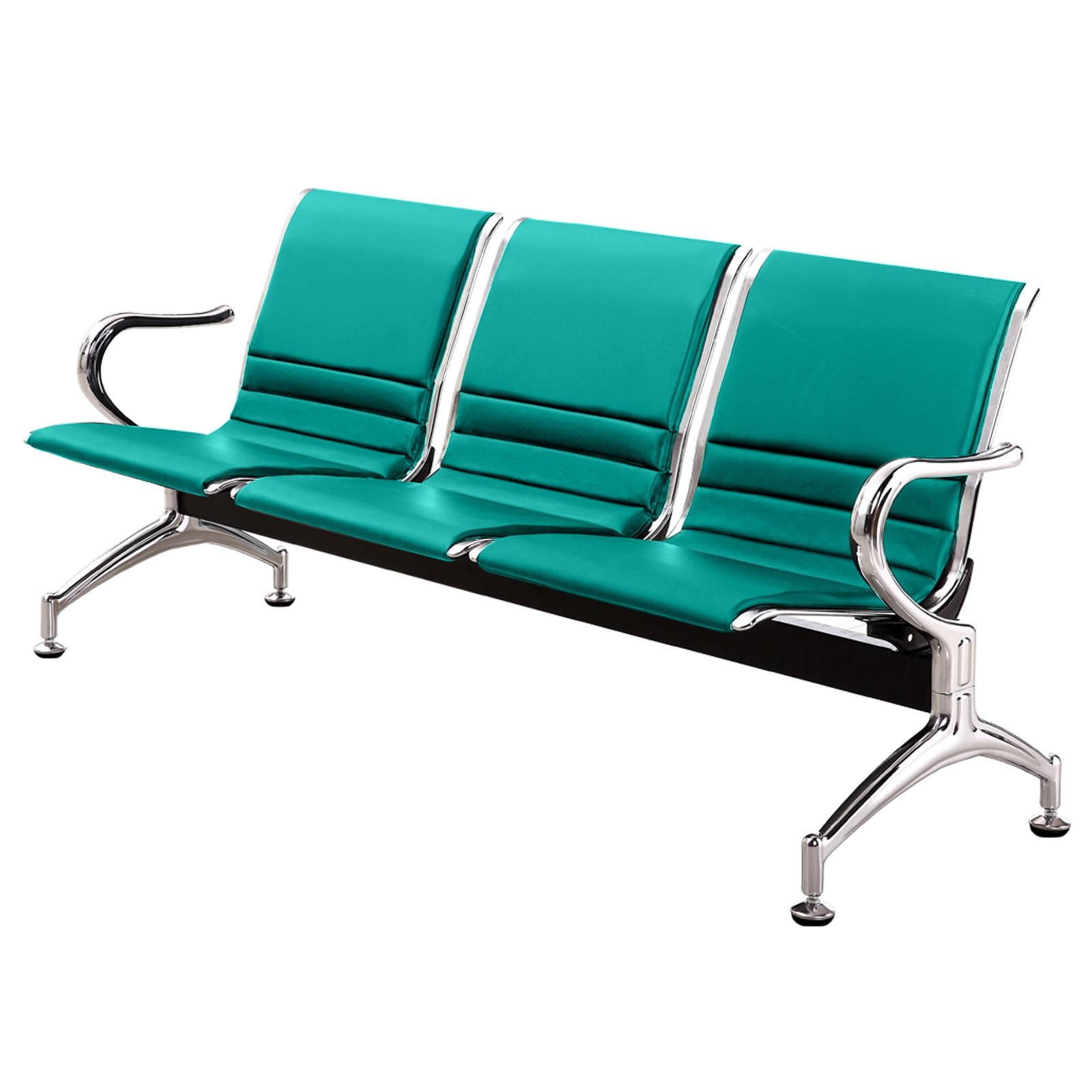 SaryEdge 3-Seat Airport Bench with Arms - Comfortable PU Leather Reception Chairs, 661lb Capacity Steel Frame, Perfect for Offices &,Green-175cm/69in,Green-175cm/69in