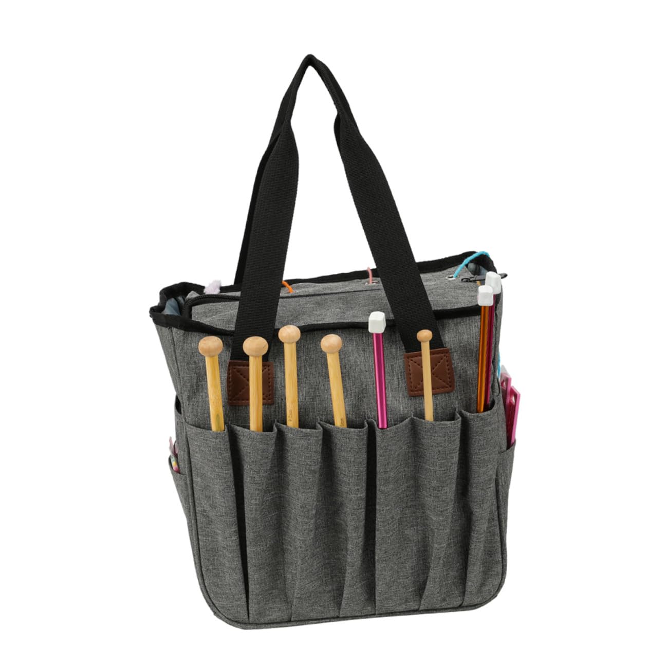 LIFKOME Modische Wollgarn Aufbewahrungstasche Grau Großer Organizer mit Mehreren Fächern Schultertasche für Strick und Häkelzubehör Praktischer Heimwerkerbedarf Organizer