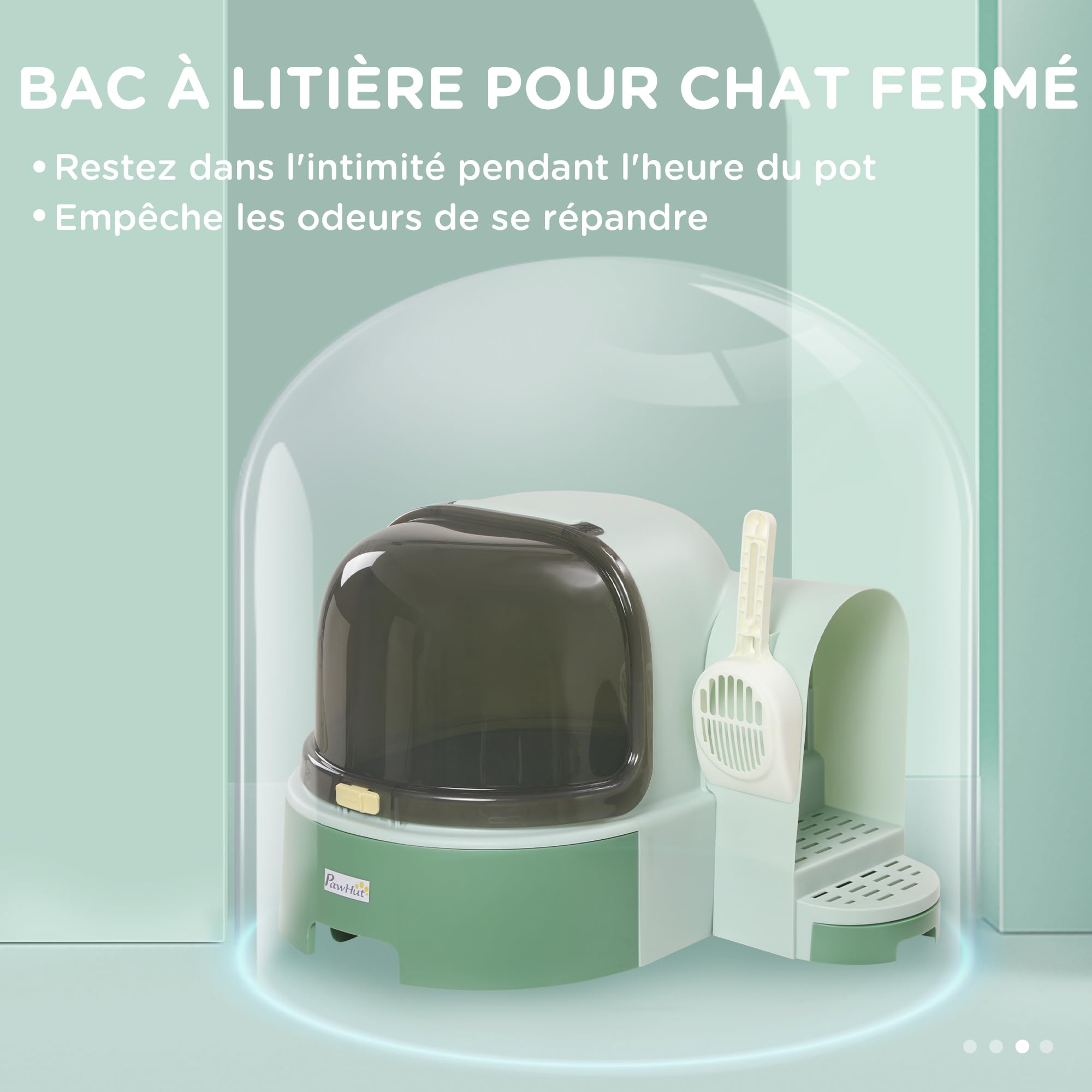 PawHut Maison de Toilette, bac à litière fermé pour Chat - Compartiment inférieur Amovible pour Un Nettoyage Facile - Pelle Inclus - Vert | Compartiment Inférieur Amovible, Nettoyage Facile