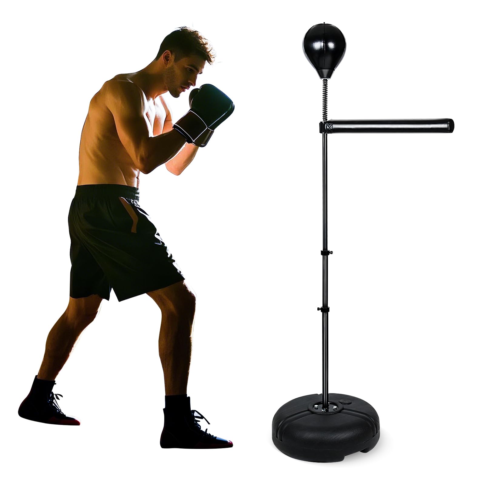 INNOLIFE Height Adjustable Boxing Bar with Punching Bag, Boxing Spinning Bar Speed Trainer for Home Gym, Black