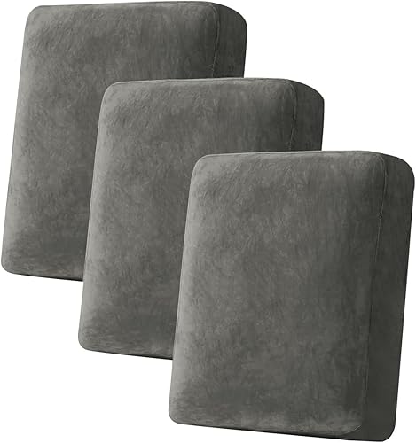 Funda de cojín de terciopelo elástico para sofá, 3 piezas, funda elástica lavable para asiento o respaldo, fundas de asiento para sofá (gris)