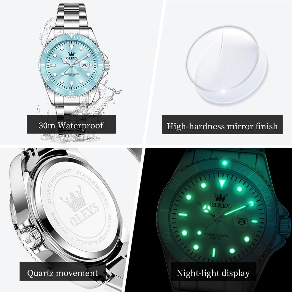 OLEVS Luxus Quarz Damen Uhr Edelstahl Armband Datumanzeige 3ATM Wasserdicht Business Armbanduhr Damen