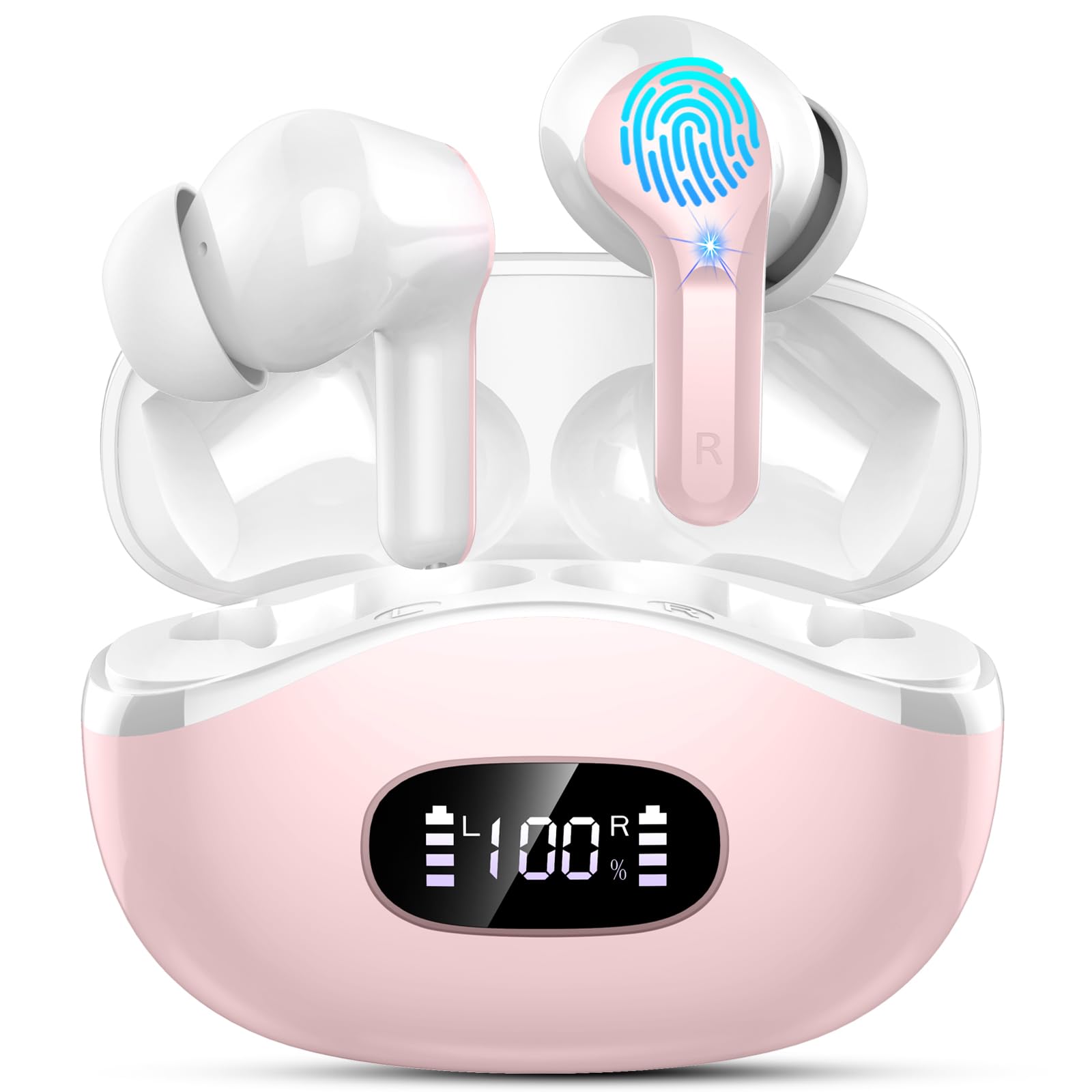 Bluetooth Kopfhörer, Kopfhörer Kabellos Bluetooth 5.4, 50Std HiFi-Stereo Bass, ENC Noise Cancelling Mic Wireless Earbuds, USB-C in Ear Ohrhörer, IP-X7 Wasserdicht Headphones Sport Joggen Android iOS
