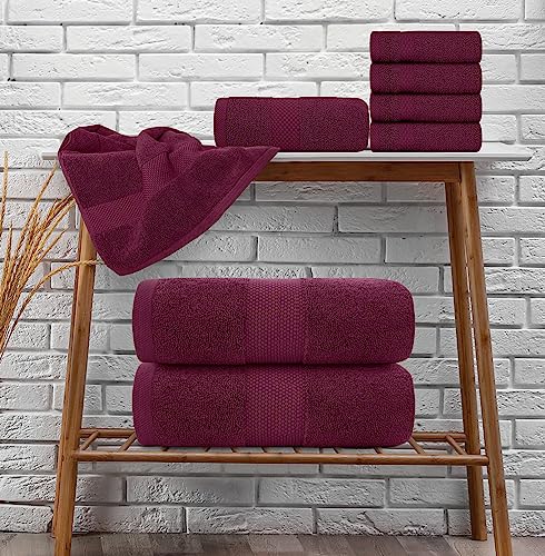 White Classic Luxury Wine Red Bath Towel Set - Combed Cotton Hotel Quality Absorbent 8 Piece Towels | 2 Bath Towels | 2 Hand Towels | 4 Washcloths [Worth $72.95] 8 Pack | Wine Red #TOP5