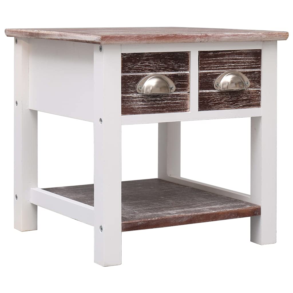 SXZenSpace Paulownia Wood Side Table Brown White 40x40x40 cm with 2 Drawers Compact End for Living Room Bedroom Sofa Bedside Storage