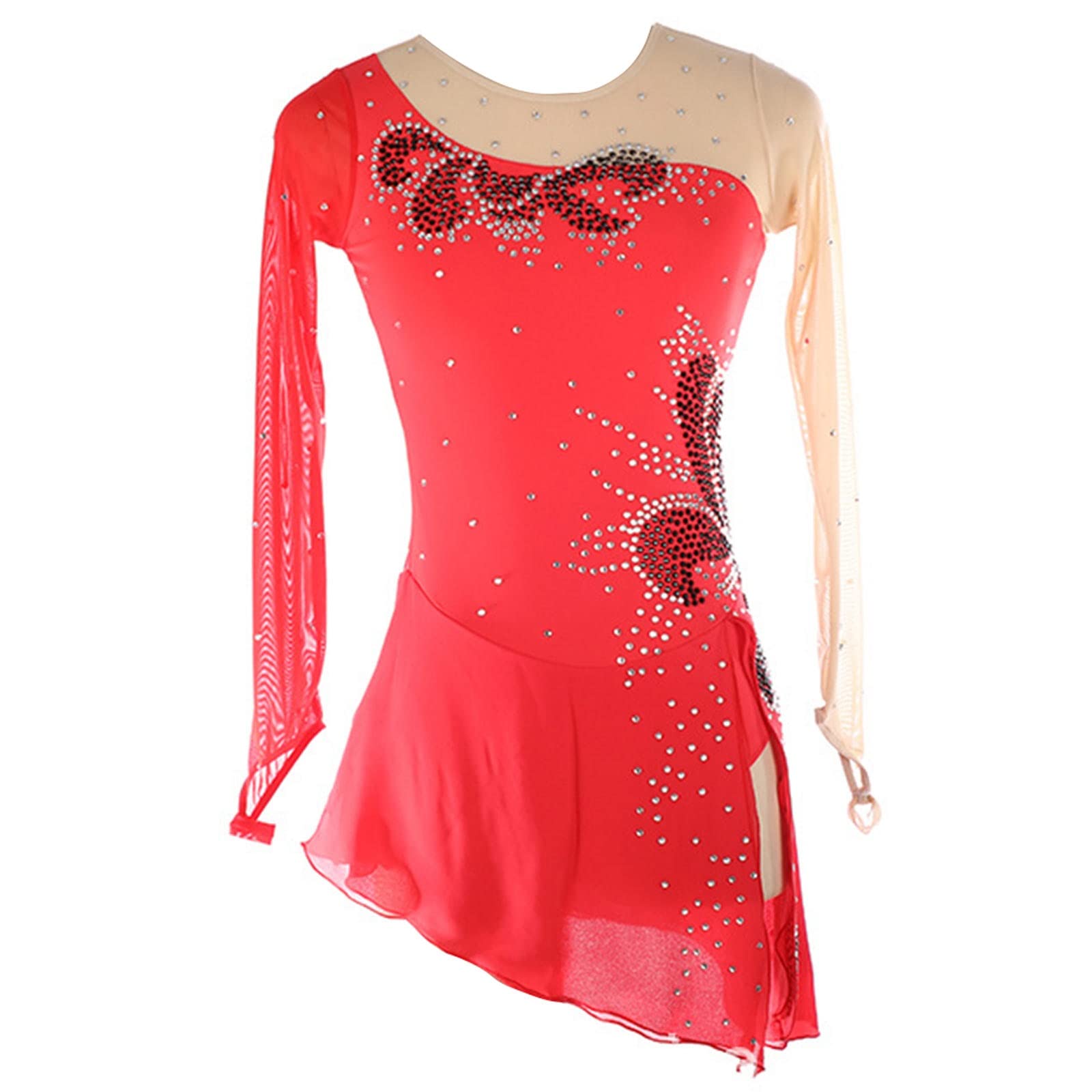 Wygwlg Abito Da Pattinaggio Artistico Sul Ghiaccio Per Ragazze, Cinturini Girocollo Maniche Lunghe Abbigliamento Da Ballo Da Competizione Gonna Da Pattinaggio Sul Ghiaccio Costume Da Ginnastica