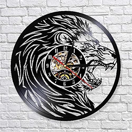 Led Night Light African Lion Portrait Wildlife Animals Vinyl Record Wild Animals Handmade Safari Nursery Wall Art Decorative Clock