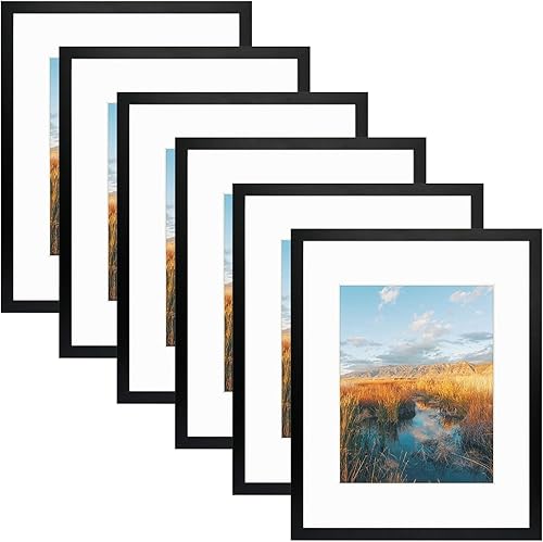 Golden State Art - Marco de pared (16.0 x 19.9in, incluye alfombrilla de color marfil para mostrar fotos de 11.0 x 14.0in, 6 unidades), color negro
