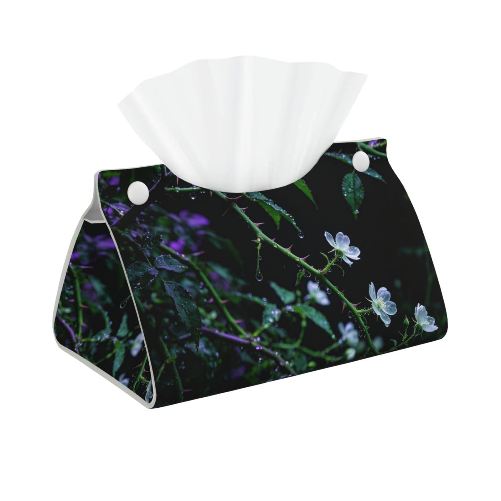 Dark Green Vine Long Leather Tissue Box Cover-Waterproof PU Leather Tissue Holder for Bathroom, Decorative Rectangular Tissue Case