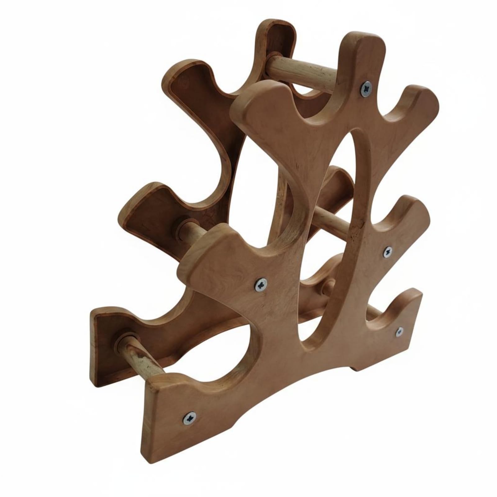 MYADDICTION Natural Wood Three-Tier Dumbbell Rack Open Frame 3 Tier Dumbbell Rack Space-Saving Compact Weight Holder Curved Cutouts for Home Gym, Wood-image-30