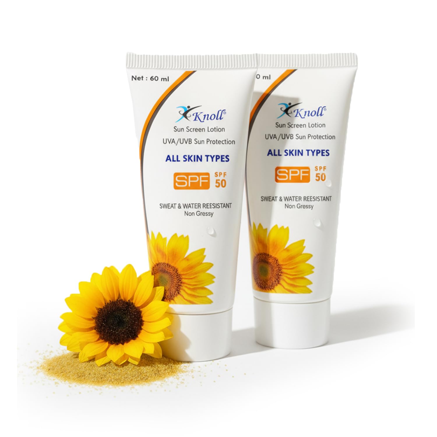 Knoll Healthcare Sunscreen SPF 50 with UVA/UVB Sun Protection Broad Spectrum Vitamin E Lotion Suncreen for Dry Skin Oily Skin Water and Sweat Resistance Non Greasy 120ml (Pack of 2)