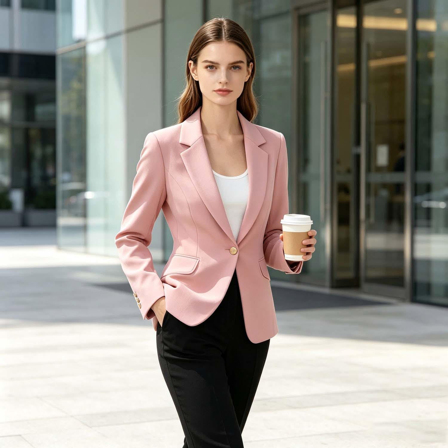Damska marynarka z jednym guzikiem, slim fit, płaszcz biurowy