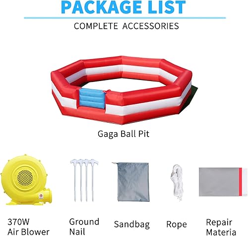 Miniatura 4 de Piscina de pelotas Gaga portátil de 15 pies con soplador de aire de 370 W, cancha inflable de GagaBall, juego para actividades escolares familiares