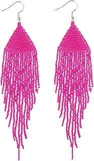 Native Long Beaded Earrings – Bohemian Large Handmade Beaded Tassel Statement Chandelier Dangle Earrings, Boho Big Mexican Tribal Seed Bead Fringe Drop Earrings for Women
