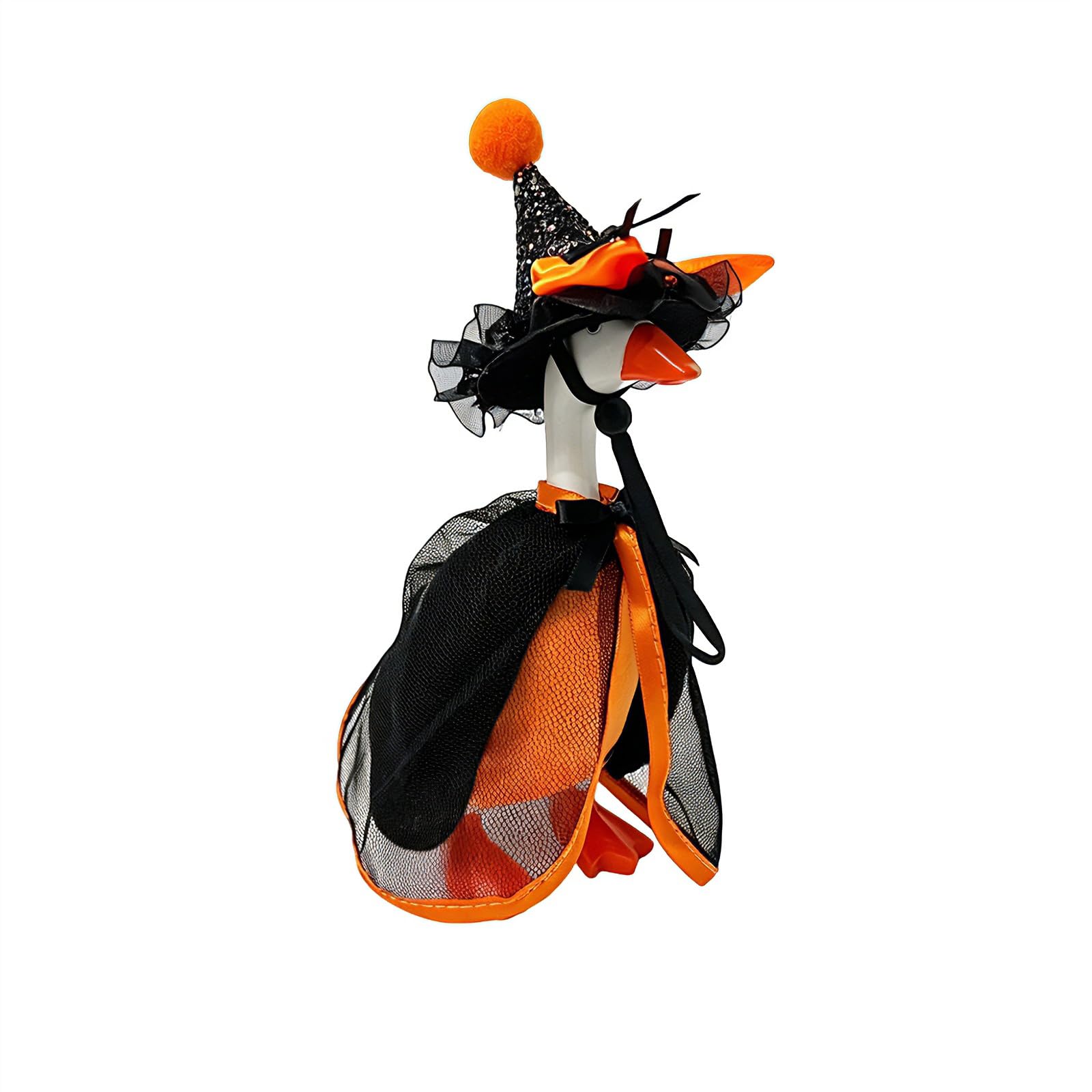 Gliswaieuznd 7 Inch Desk Goose Outfits Mini Desktop Goose Clothes with Witch Hat Cloak Desk Geese Accessories Set for Halloween Mini Geese Statue (Orange, 7 Inch)