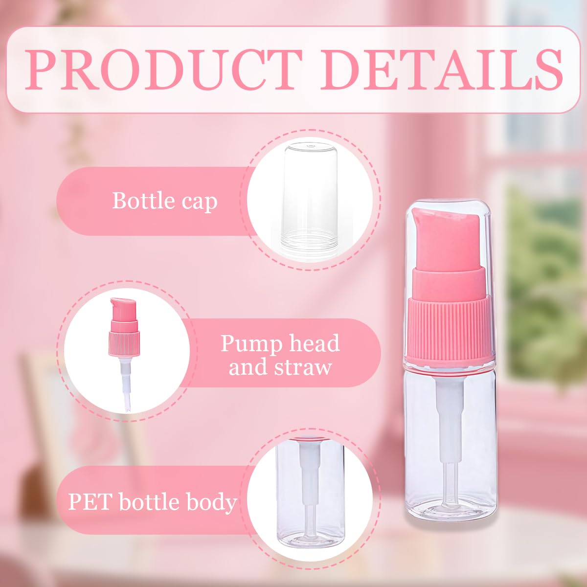 VASANA 12 flaconi vuoti portatili da 10 ml, ricaricabili, in plastica trasparente, con pompa a pressione rosa, per cosmetici e creme per il viso, emulsioni, campioni, contenitori per imballaggio