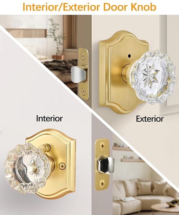 Dearstar Crystal Door Knobs, Gold Interior Crystal Glass Door Lever for Privacy/Passage/Dummy Doors (Fits 35-55mm Steel & Wooden Doors)-2 Pack by Dearstar - Image 5