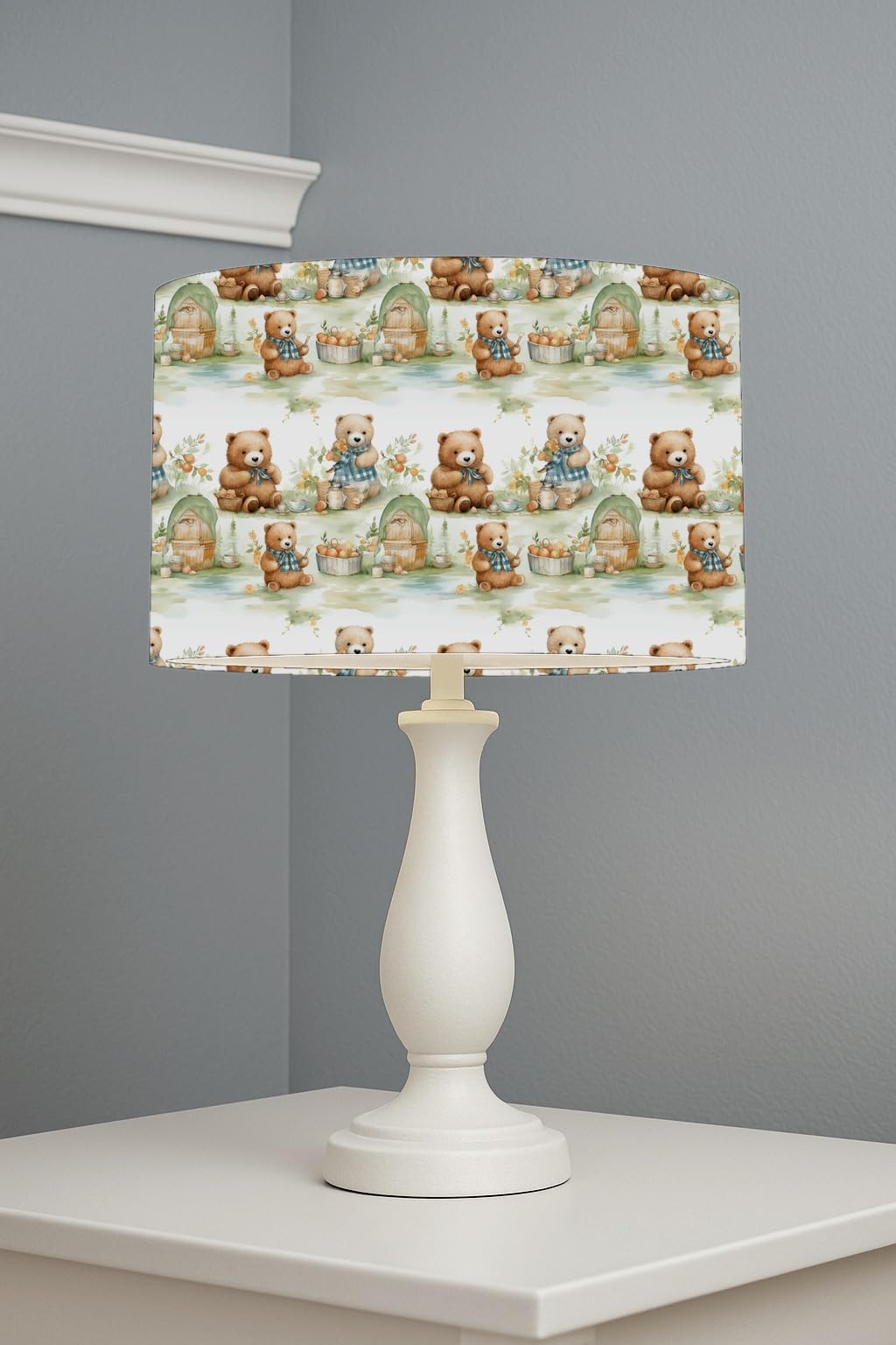 Cozy Bear Picnic lightshade – 30 x 21cm Table Drum Shade | E33BB8