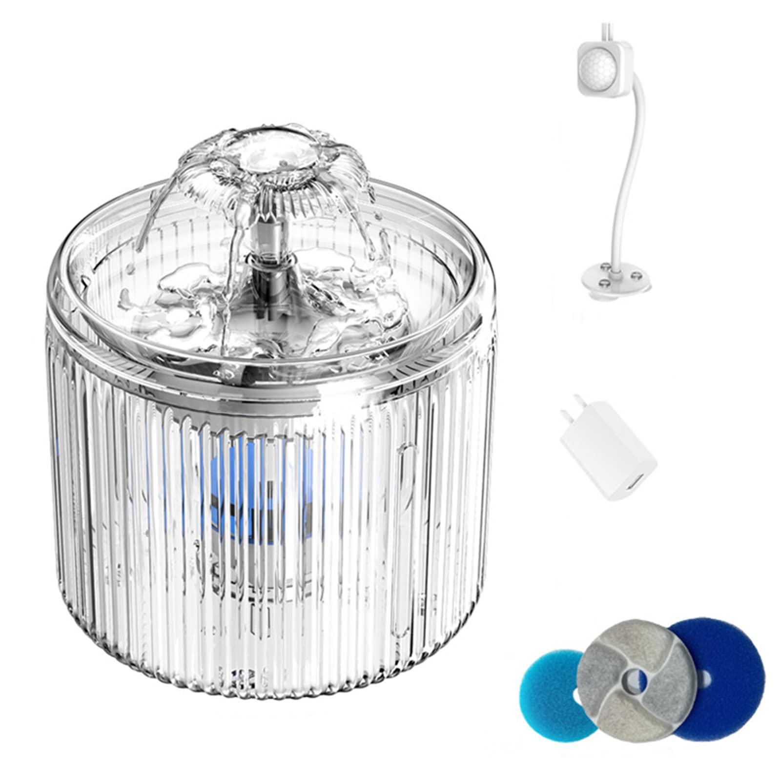 FBJAMZ Automatic Cat Dog Water Fountain,with Smart Sensor, Quiet Pet Drinking Dispenser Faucet Kit Transparent Design for Fresh Hydration
