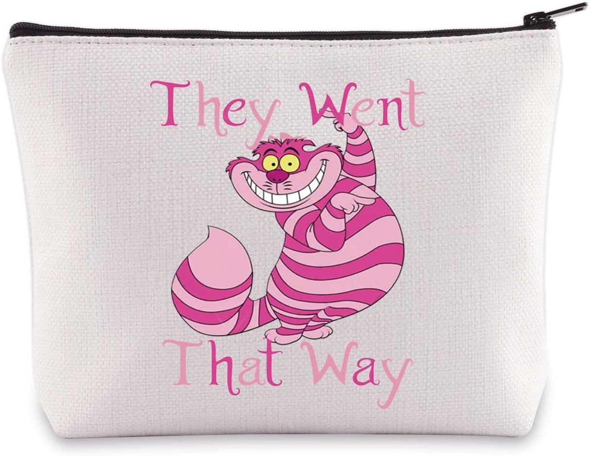 BWWKTOP Cheshire Cat Cosmetic Makeup Bag Movie Fans Gifts They Went That Way Cat Zipper Pouch Bag For Women Girls, Went That Way, Fit
