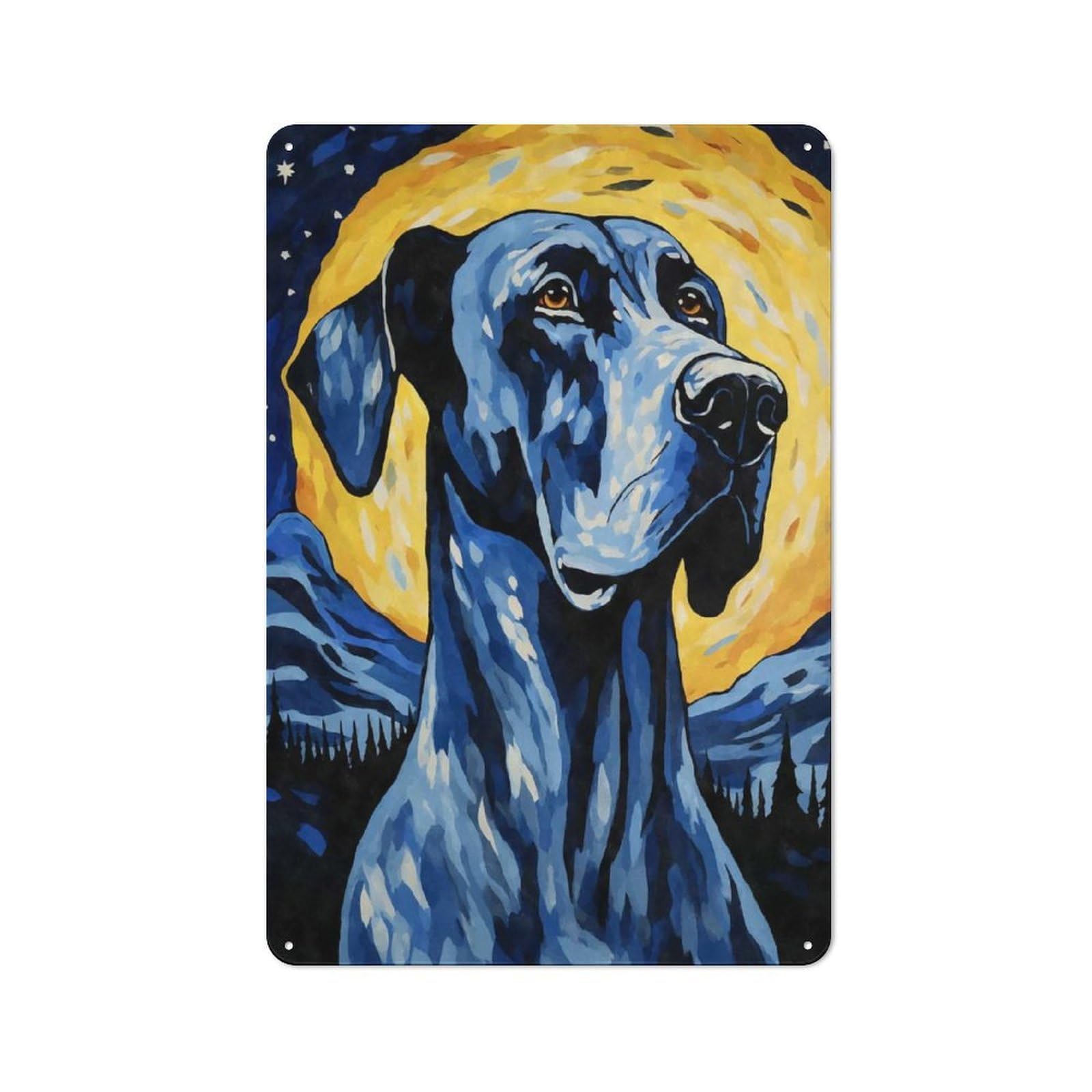 Junmoney Style-15 Great Dane Starry Night Retro Metal Sign 30X20cm, Distressed Look Retro Room Decor For Living Room, Hallway, Kitchen Or Cafe