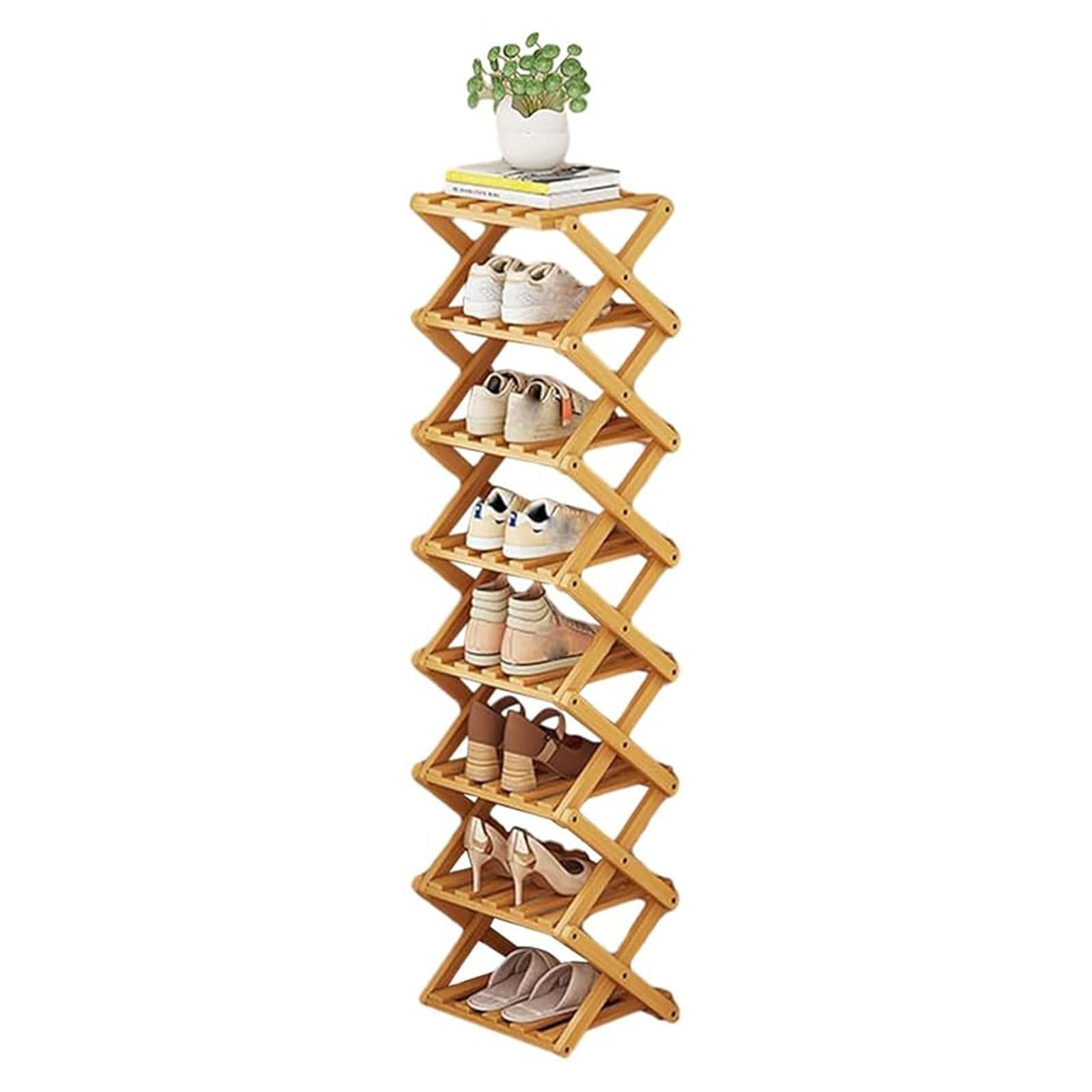 outer treasure Multi Tier Shoe Rack,Shoe Racks Storage,Narrow Shoe Rack,No Installation Foldable X Shape Shoe Racks,Multi layer Show Rack for Bathroom,Living Room Entryway (Natural Color-8 Tier) — image 1