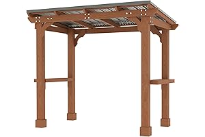 MUPATER 8' x 5' Wooden Grill Gazebo with Sloping Metal Roof