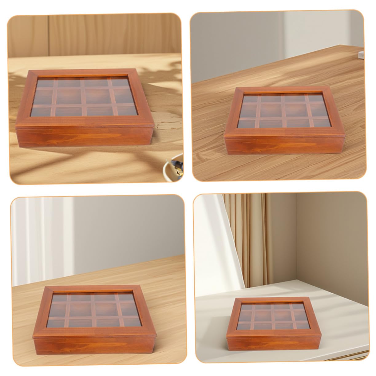 VALICLUD Organisateur De Sachets De Thé 12 Compartiments En Bois Avec Couvercle Acrylique Transparent, Joint Hermétique, Rangement Compact Pour Maison Bureau Et Voyage