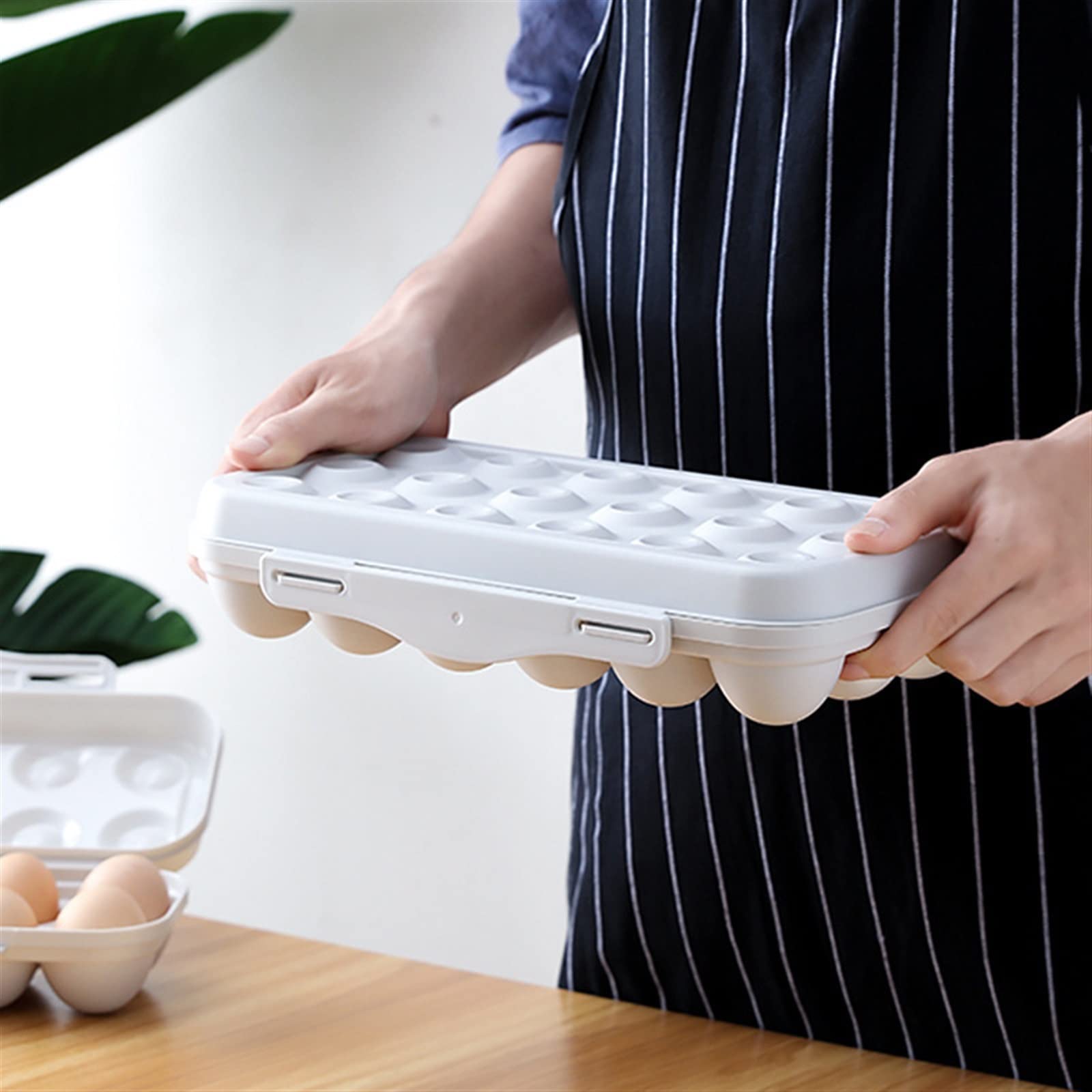Cesta para Huevos Bandeja portahuevos Tipo a presión Cocina apilable Recipiente de Almacenamiento de Huevos antirotura con Tapa para refrigerador (1)