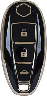 AUTOFRILL TPU Car Key Cover Compatible for Maruti Suzuki Ignis | SCross | Baleno | Ciaz | Vitara Brezza | Swift 3 Button Smart Key Cover (Black)