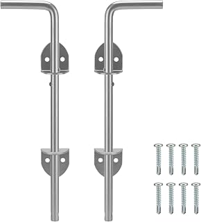 12" Cane Bolt Heavy Duty Drop Rod Gate Stopper Hardware, Gate Ground Latch for Wooden Fences Metal Gates Doors, Gate Drop Pin for Holding Gate to The Ground, Silvery, 2 Pack