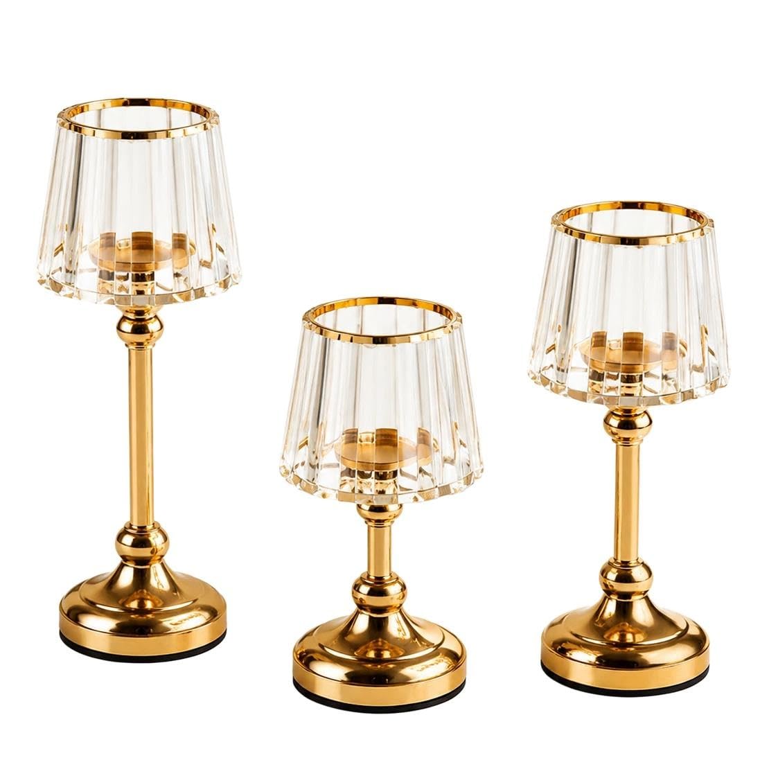 3 candelieri cristallo K9 dorati, decor tavola nozze