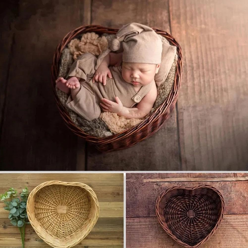 Cestino In Legno A Forma Di Cuore Per Fotografie Newborn, Dimensioni 42x42x12 Cm, Colore Bianco - Per Servizi Fotografici Per Neonati