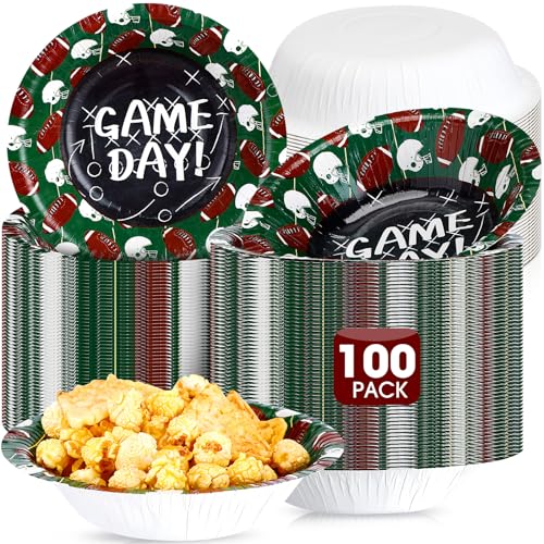 Ziliny 100 Pcs 16 oz Football Paper Bowls Football Party Supplies Disposable Snack Bowls for Theme Party Game Day Sports Game Birthday Decoration Home Kitchen Holiday Decorations