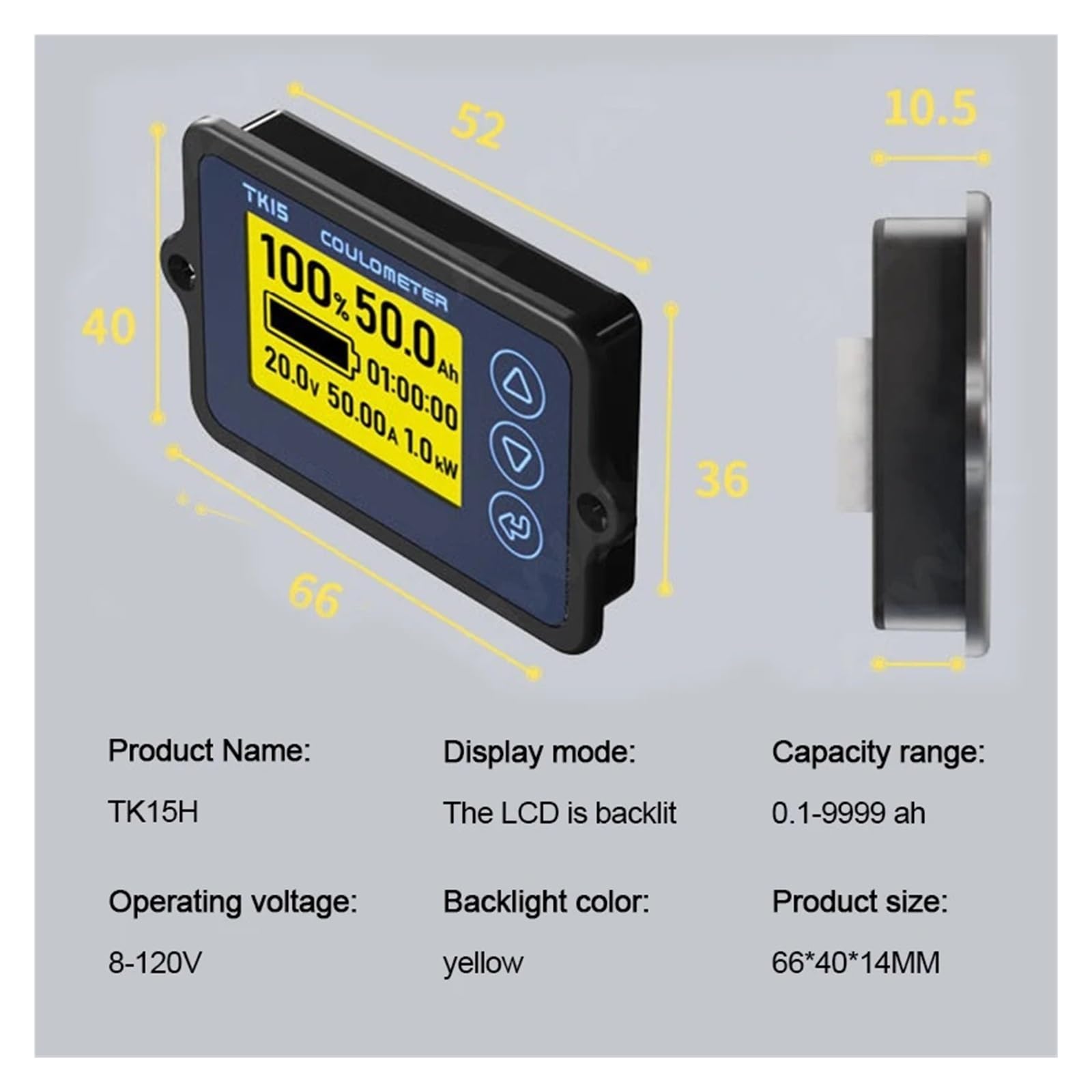 Coulometer DC 8-120V Battery Capacity Indicator Professional Precision Vehicle Battery Capacity Tester Voltage Current Indicator(50A(0-75A))