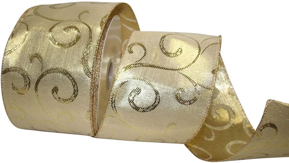 Reliant Ribbon Golden Deco Value Wired Edge Ribbon, 4 Inch X 30 Yards, Gold