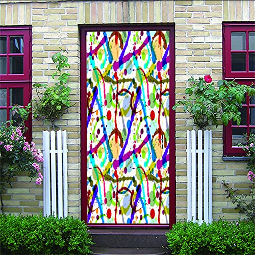 GKLLXC Türtapete 95 x 215cm mehrfarbige Linien Türposter Selbstklebend 3d Bewirken Fototapete Türfolie Poster Tapete Wandtapete für Wohnzimmer Küche Schlafzimmer Cover