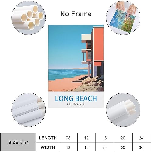 Miniatura 2 de Long Beach California - Pósteres de viaje vintage de hotel de 12 x 18 pulgadas (11.8 x 17.7 in) para pared, pintura en lienzo para sala de estar,