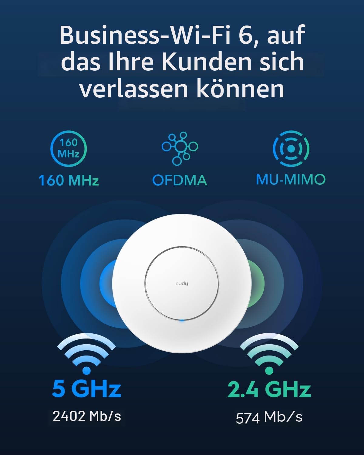 Cudy AX3000 2,5 G WiFi 6 WLAN Access Point, 2,5 Gbit/s RJ45, Business-WLAN-Lösung Mit Mesh-Unterstützung, MU-MIMO, PoE- Oder Gleichstromversorgung, AP3000