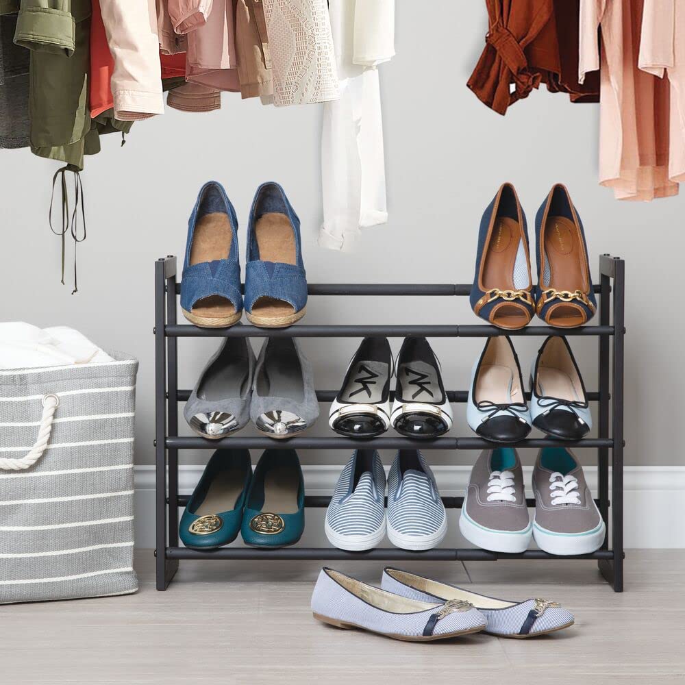 Estante organizador de almacenamiento de zapatos y botas de metal ajustable y expandible de 3 niveles, ahorro de espacio, almacenamiento vertical en ángulo, armario, entrada, vestíbulo, 2
