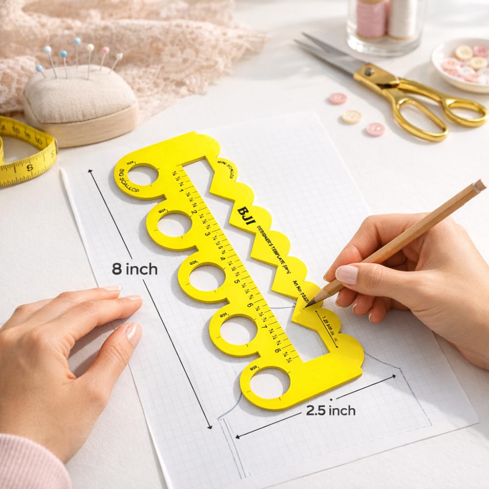 Cartell Fashion Designing Scale Combo, 5-in-1 Scallop Ruler & Armhole Curve, Designer Template for Pattern Making, Necklines, Sleeves, Button Holes, 2 Pieces 3