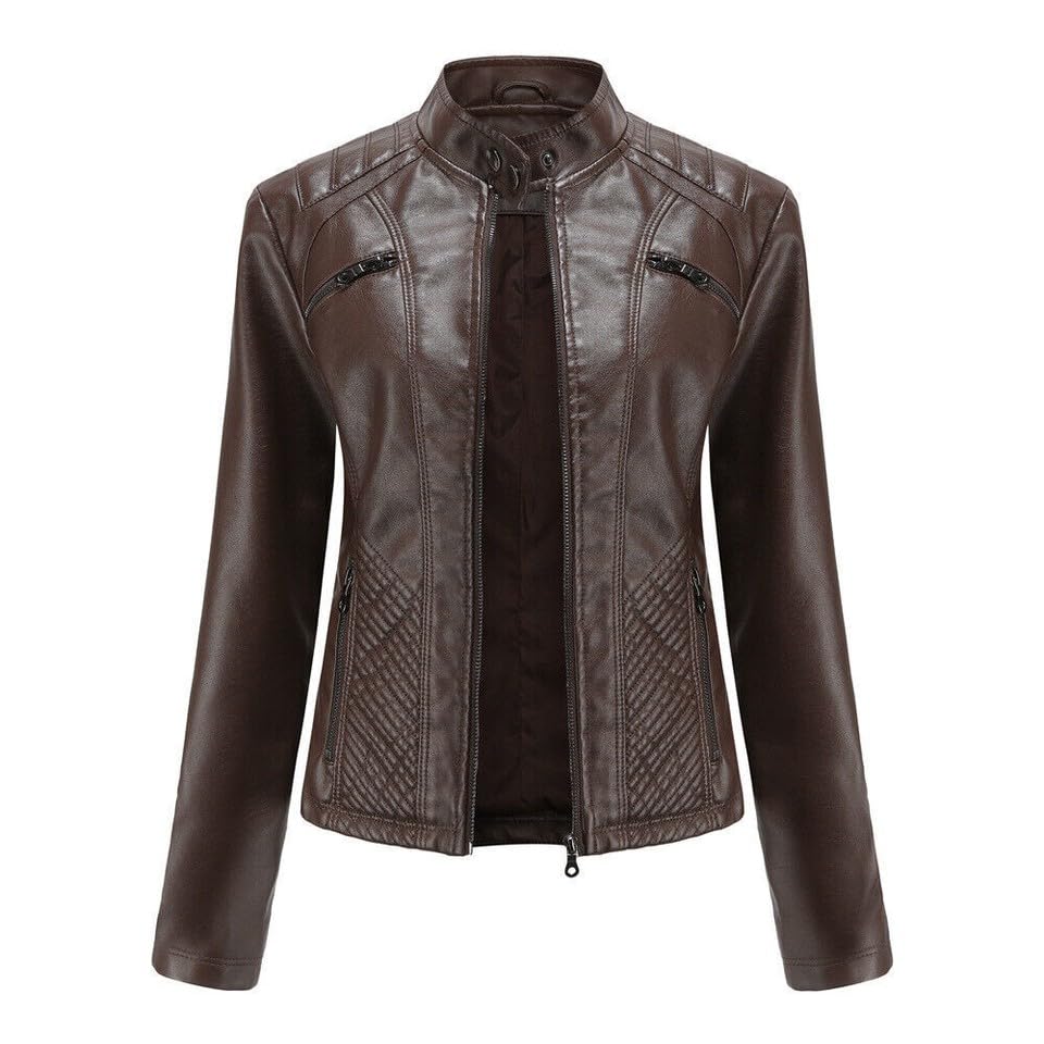 Veste de motard pour femme manteau simili cuir PU slim tops décontractés m