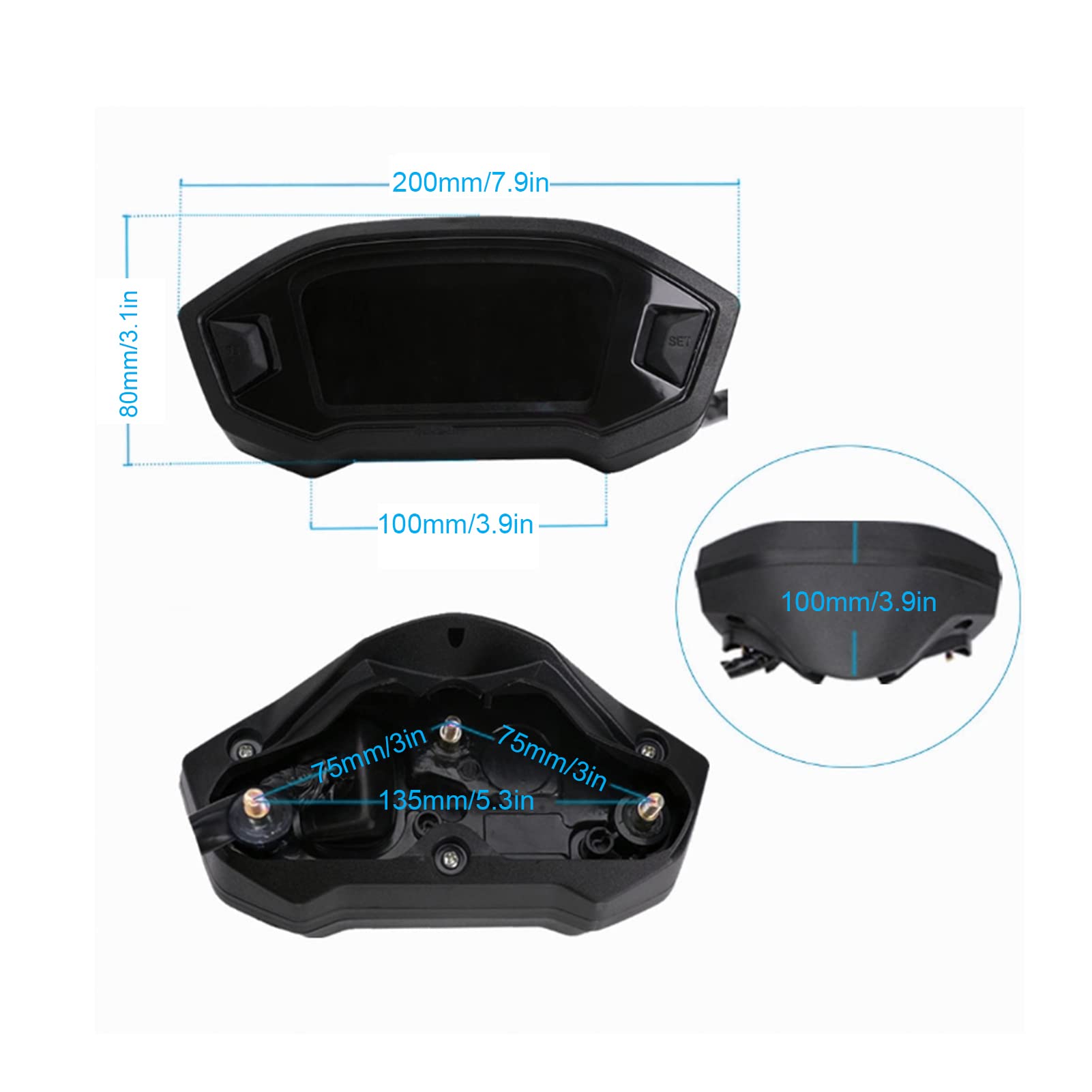 Fydun Strumento Moto, Odometer Motociclo Impermeabile, Strumento di Misurazione Velocità Motocicletta Universale, Display LCD, per Motociclette 1, 2, 4 Cilindri
