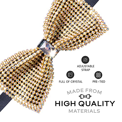 Image of Hi-Tie Pretied Bow Ties for Men Wedding Formal Bow Tie Handkerchief Cufflinks Lapel Pin Set Party Formal Mens Bowtie Set, Crystal Gold, Medium