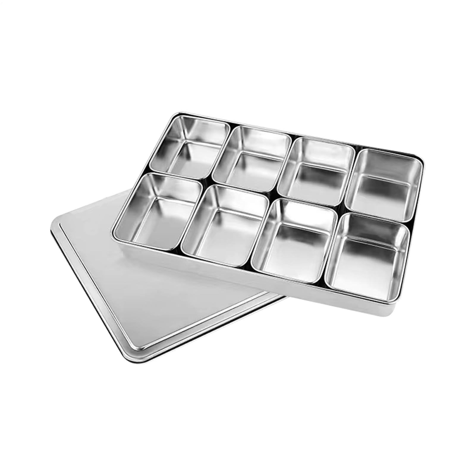 Indische Gewürzbox, rechteckig, Multi-Gitter, Masala Dabba – Gewürzbox aus | Edelstahl | Organizer geteiltes Serviertablett | Tablett unterteilt für Gewürze | Gewürzboxen mit Deckelhalter