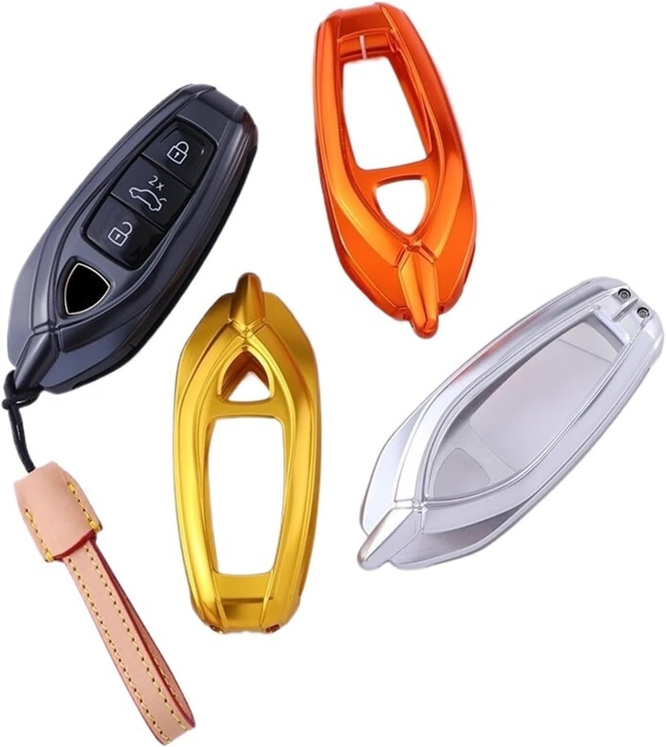 Compatible For Lamborghini Urus Key High-grade Bull Shell Bag Aluminum Alloy Car Key Case Cover(Sliver With Chain)