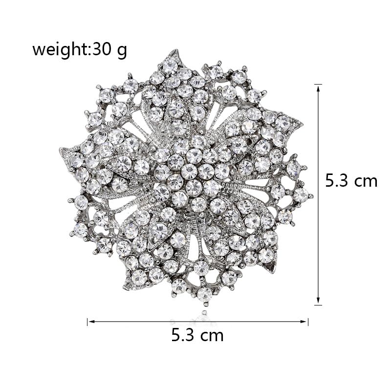 Image of Wedding Bridal Big Crystal Rhinestone Bouquet Brooch Pin for Women (silver flower)